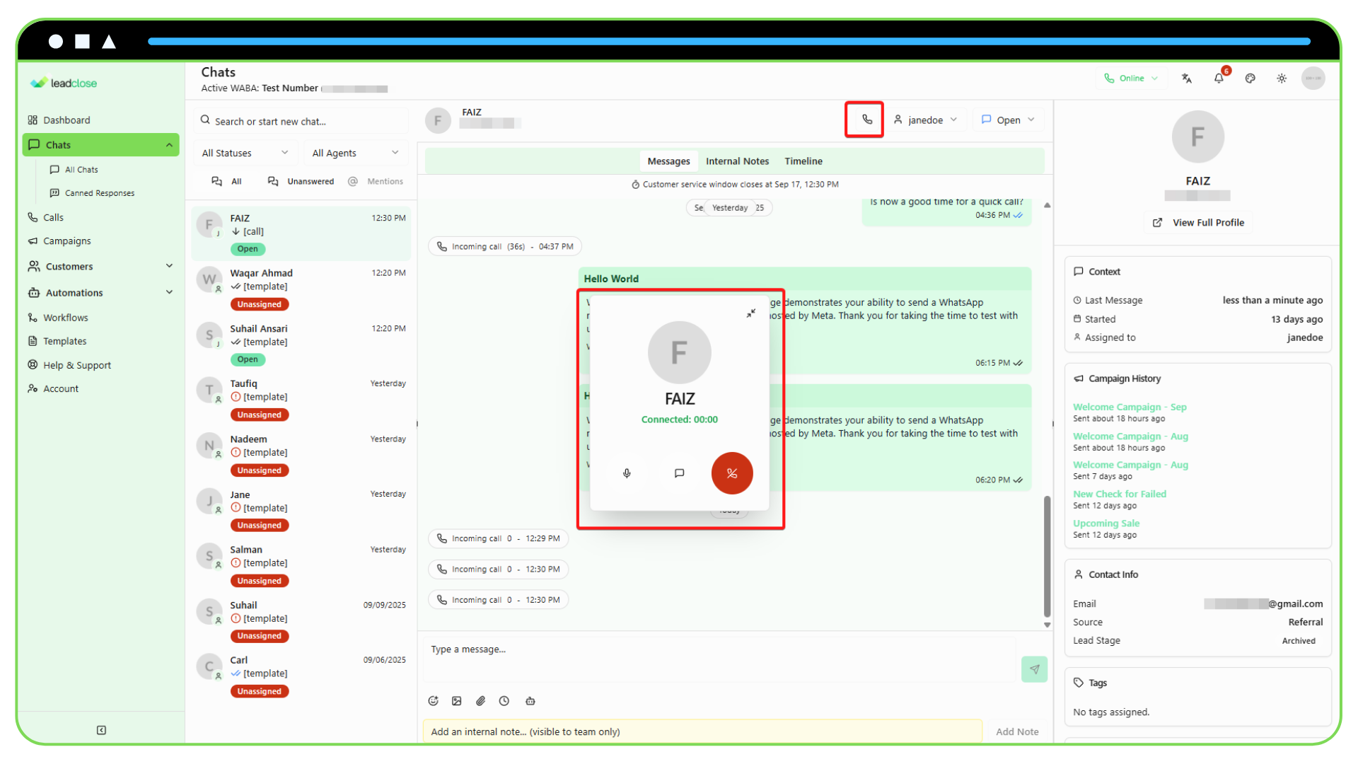 In-App Call Widget