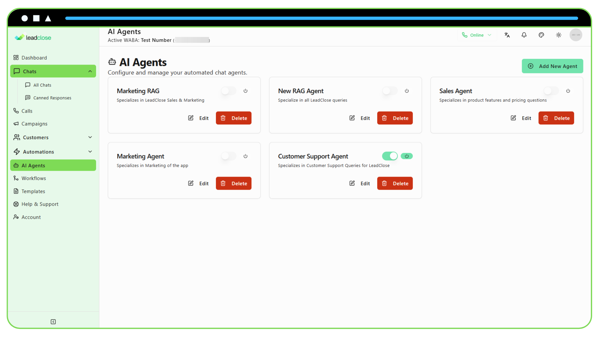 Animated GIF showing an AI agent answering a customer query