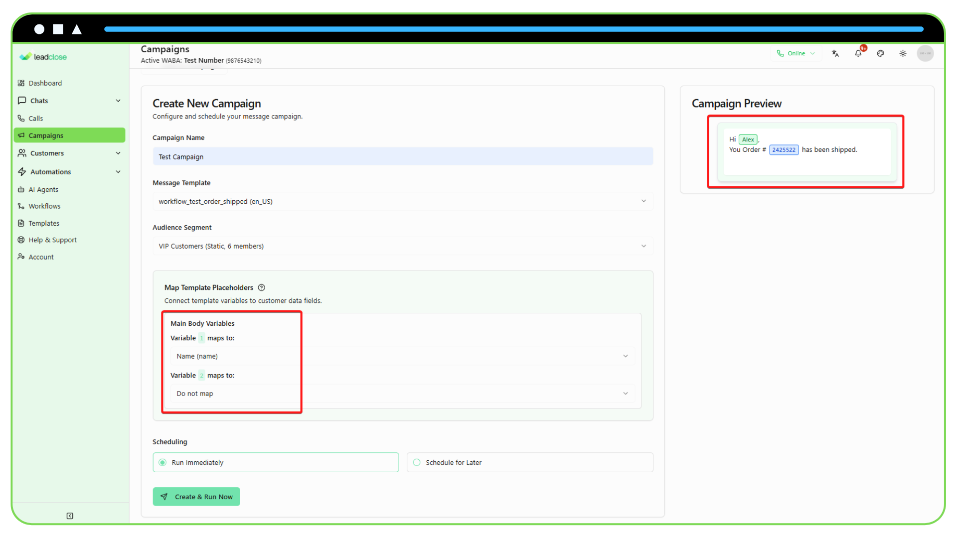 Mapping section of the campaign form. Screenshot of The Placeholder Mapping section of the campaign form.
