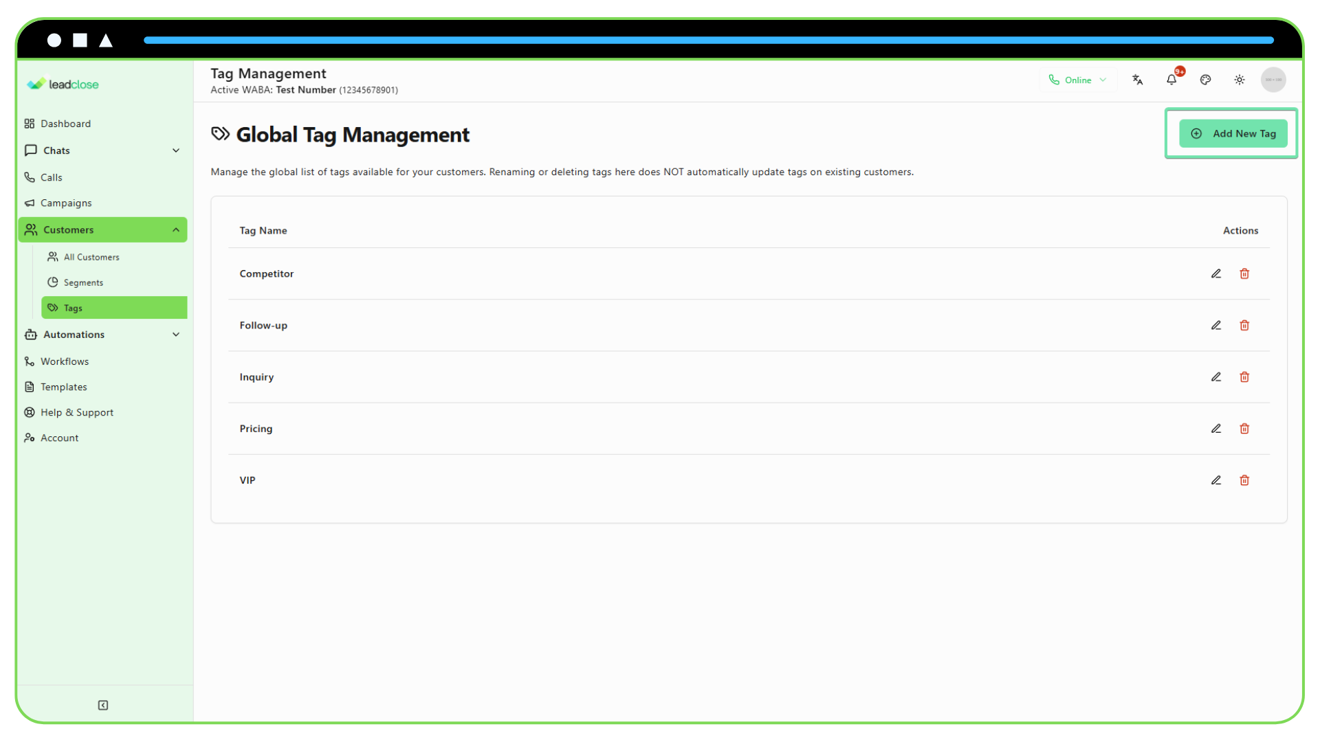 How to Use Tags Effectively Screenshot of the Tag Management page showing a list of tags and the “Add New Tag” button.