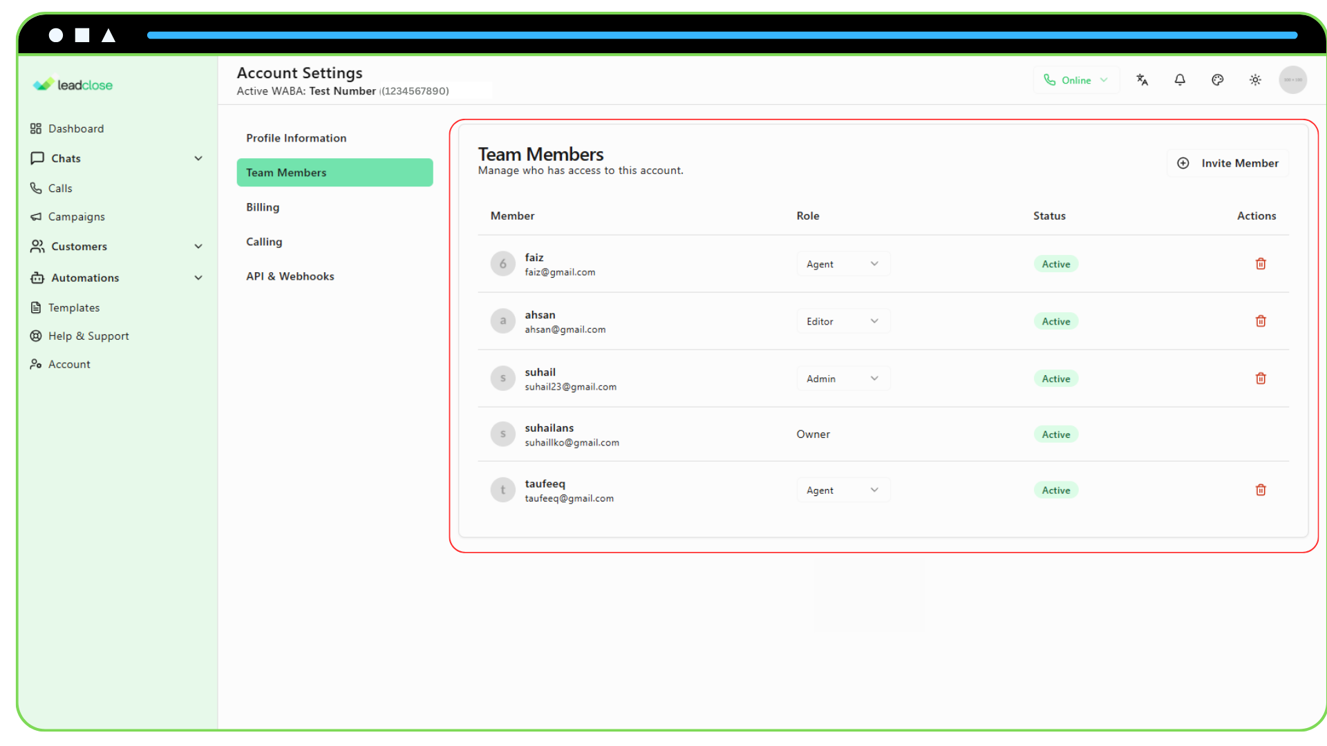 Understanding User Roles Screenshot of the Team Members table showing different users with different roles.